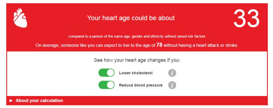 The NHS tool calculates a person's heart age, and gives advise on how to improve your lifestyle to lower your risk of heart attack or stroke