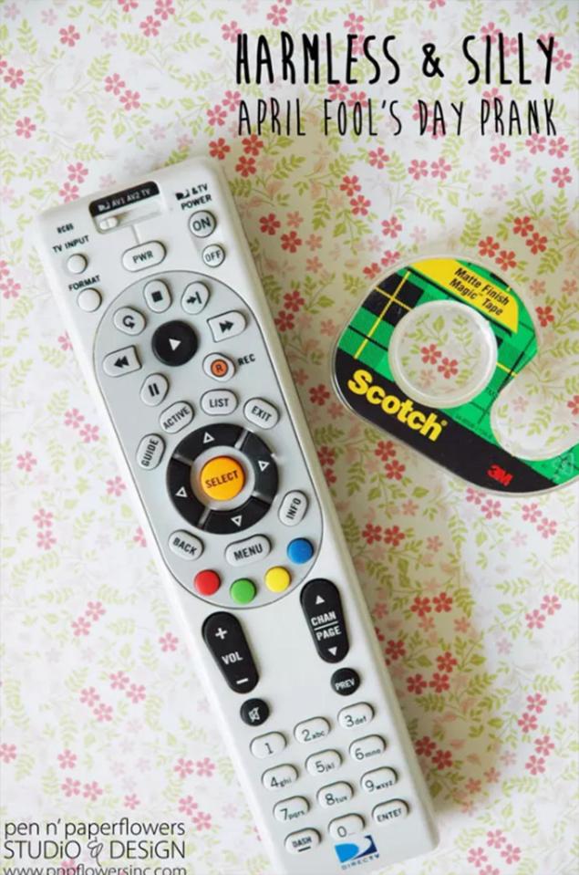  Seal up the buttons on the TV remote control with selotape