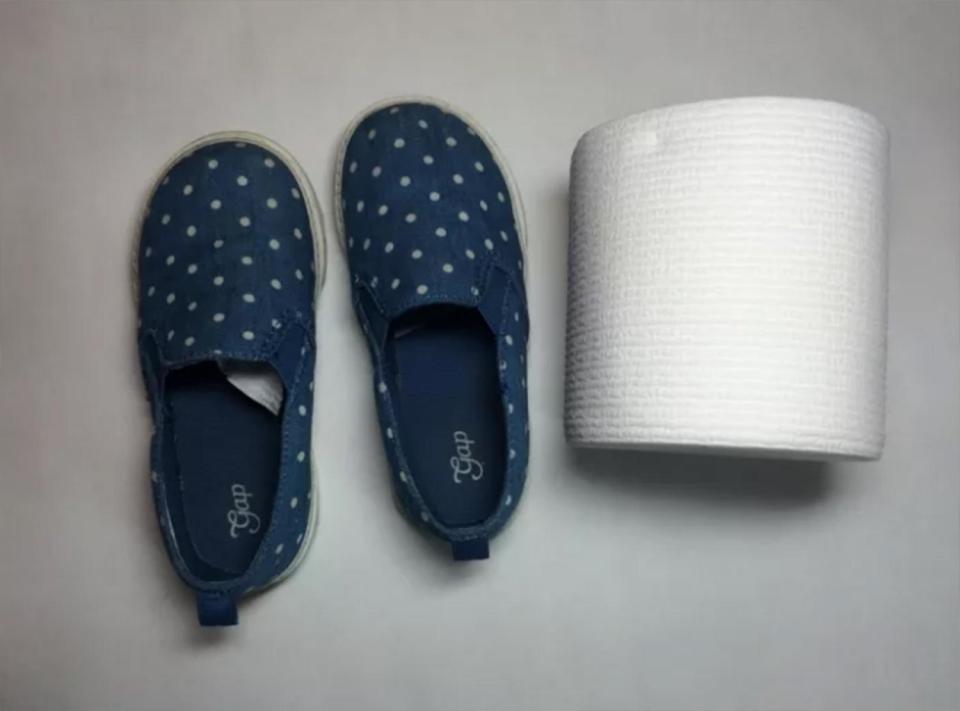  Stuff the end of their shoes with toilet roll so they can't fit their feet in