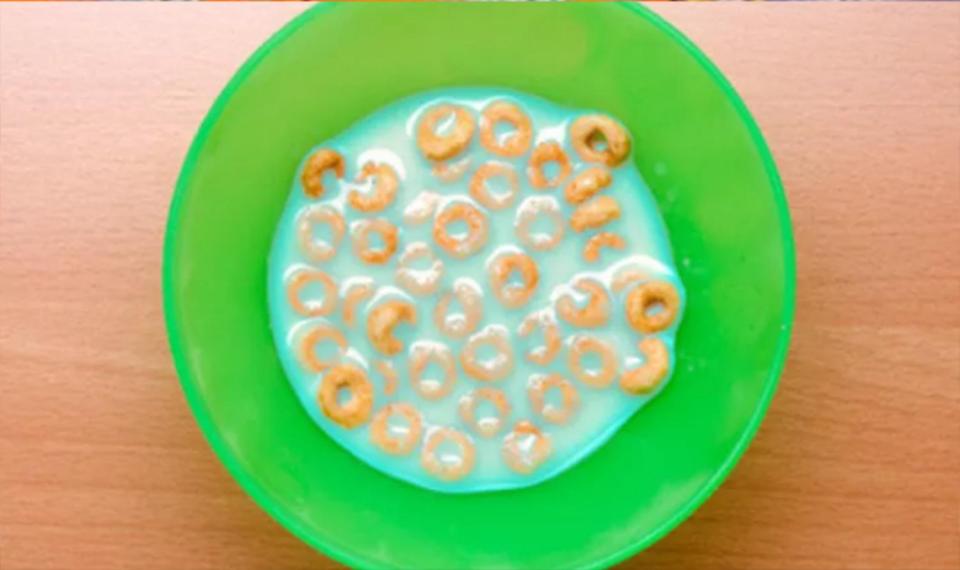  Put blue food colouring in the bottom of your child's bowl, so it mixes with the milk in their cereal