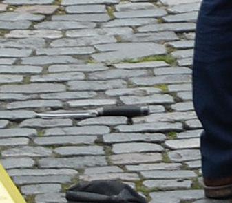  A knife is seen on the floor at the scene of the terrifying incident