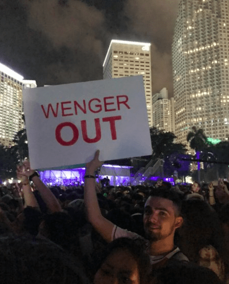  A proud supporter held up the sign saying "Wenger out"