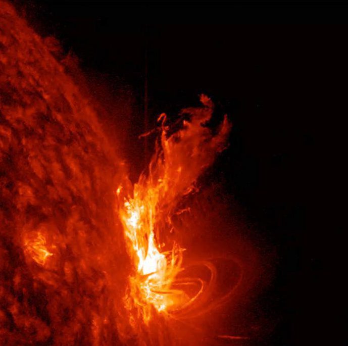  Nasa captured a film of solar flares being flung from the Sun's atmosphere earlier this month