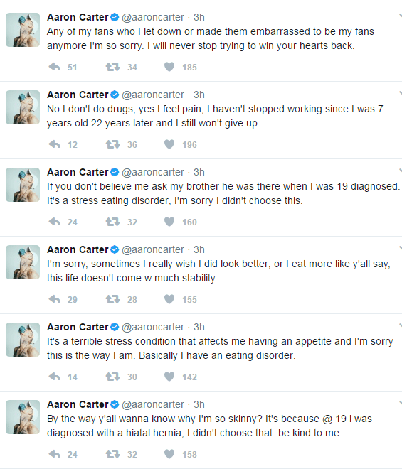 Aaron spoke openly about his condition on Twitter