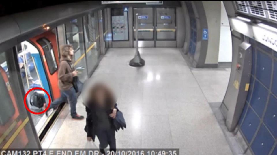  CCTV shows Smith getting off the Tube, leaving behind a rucksack filled with explosives and rigged with a £2 Tesco clock