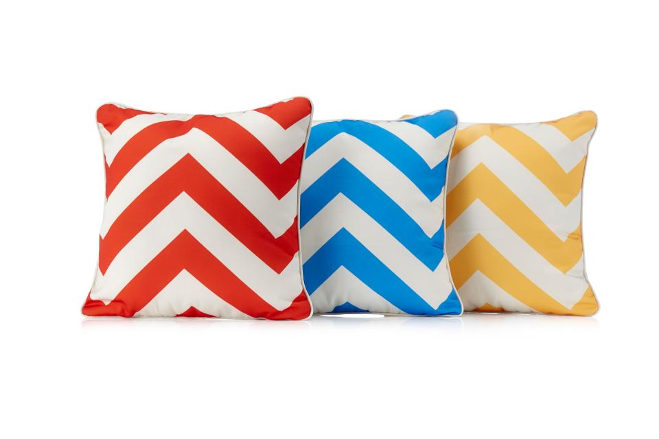  The chevron cushions come in red, yellow, blue and black