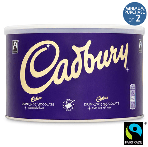  A 1kg tub of Cadbury Drinking Chocolate at Costco costs £5.99 - or 60p per 100g. But you'll need to buy a minimum of two tubs