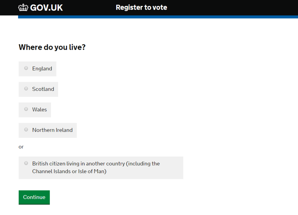  When registering online you'll be asked a series of basic questions