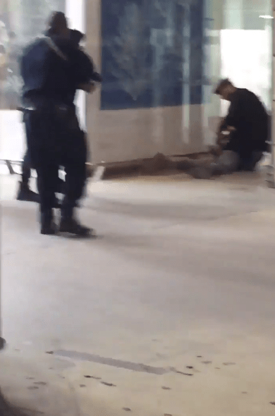  Video footage showed the man being arrested on the ground