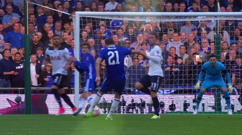  Nemanja Matic let fly from distance against Tottenham in the FA Cup semi-final at Wembley Stadium