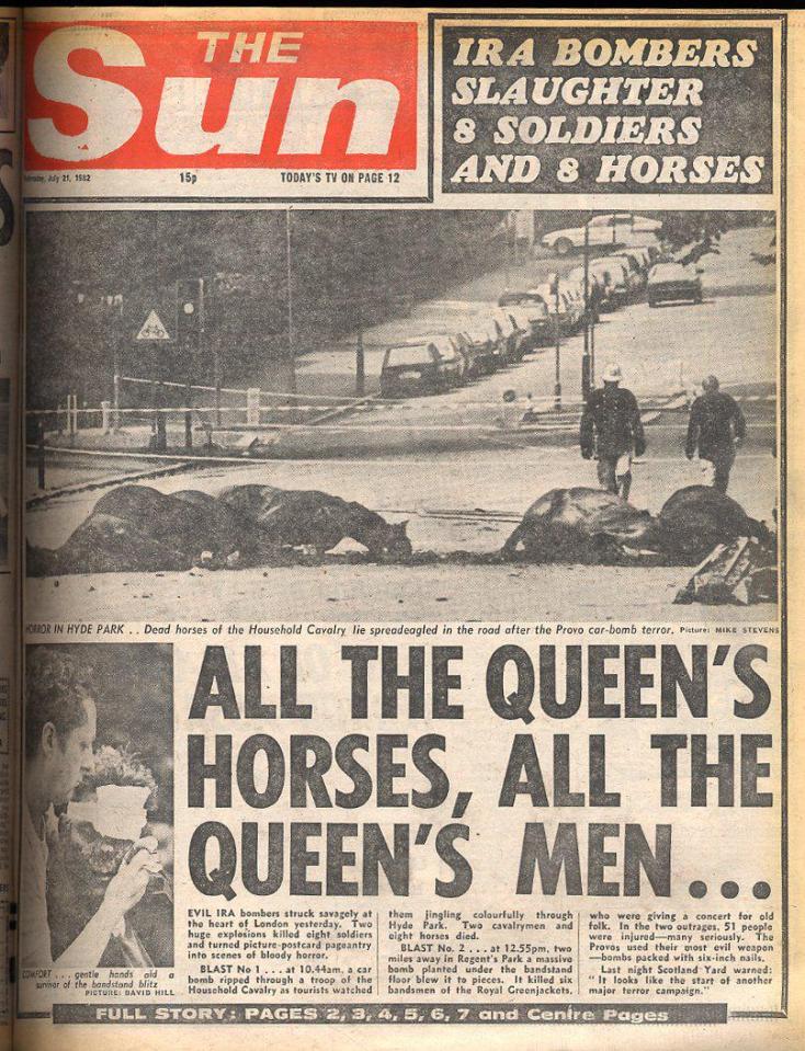  An IRA attack in Hyde Park killed four soldiers and seven horses