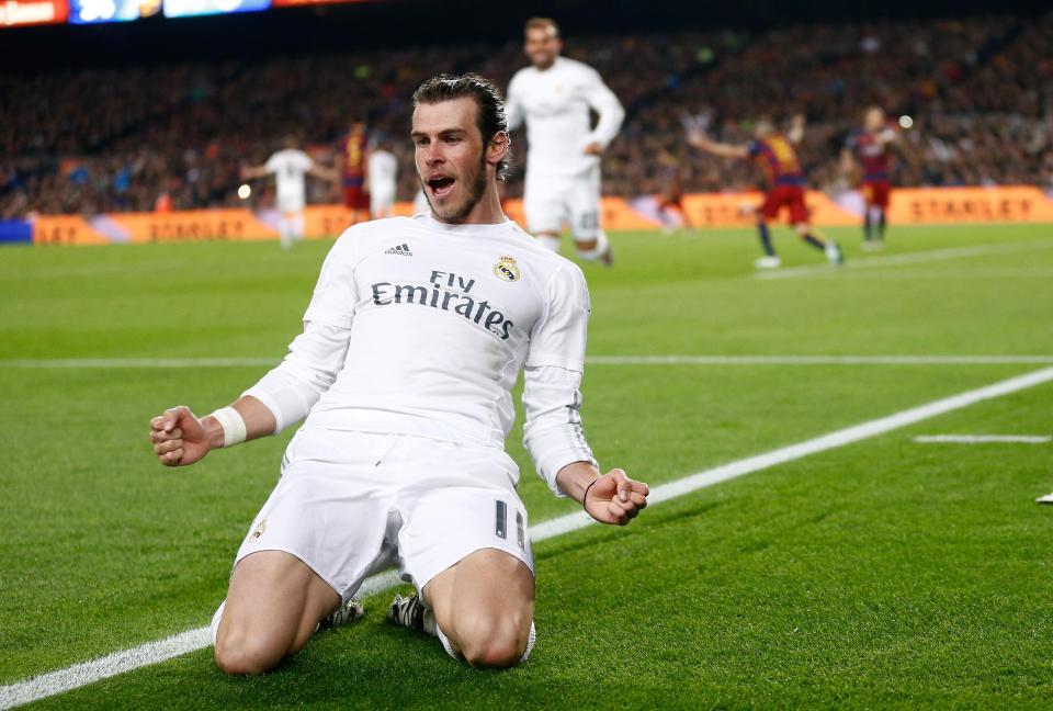 Gareth Bale celebrates a goal in El Clasico which was ultimately disallowed