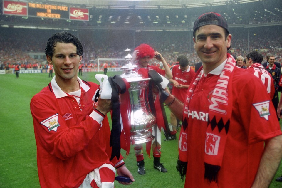 Ryan Giggs and Eric Cantona lift the FA Cup in 1994