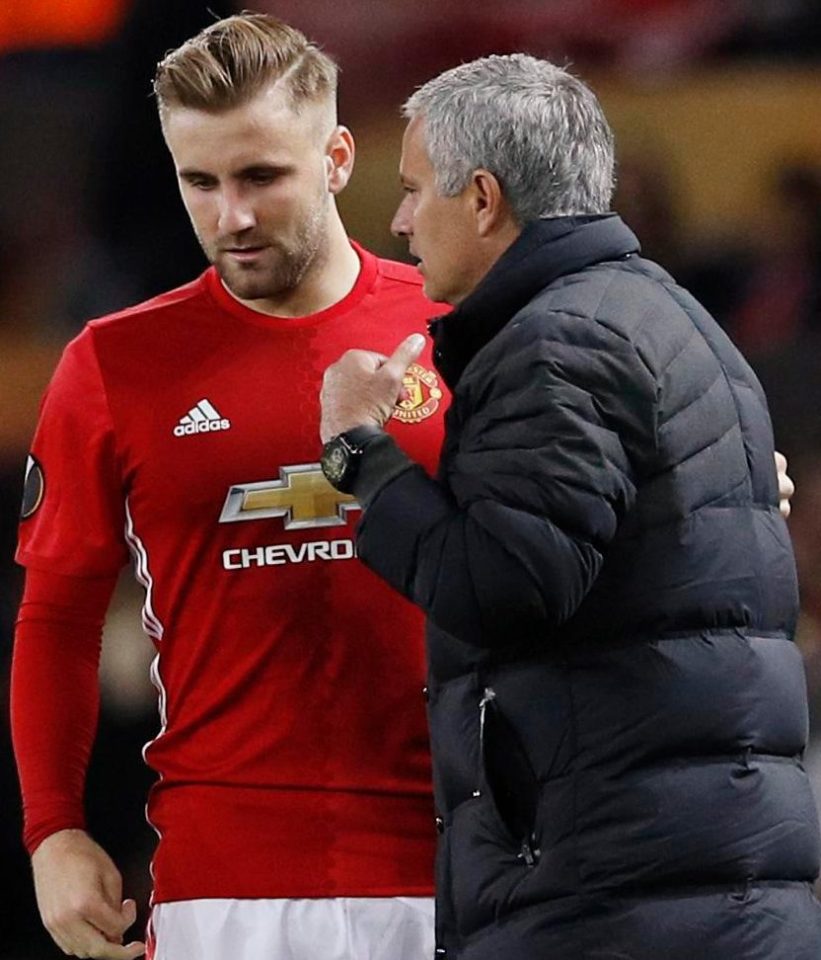  Luke Shaw gets an earful from Jose Mourinho