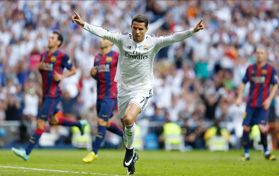 Cristiano Ronaldo celebrates one of many goals against Barcelona