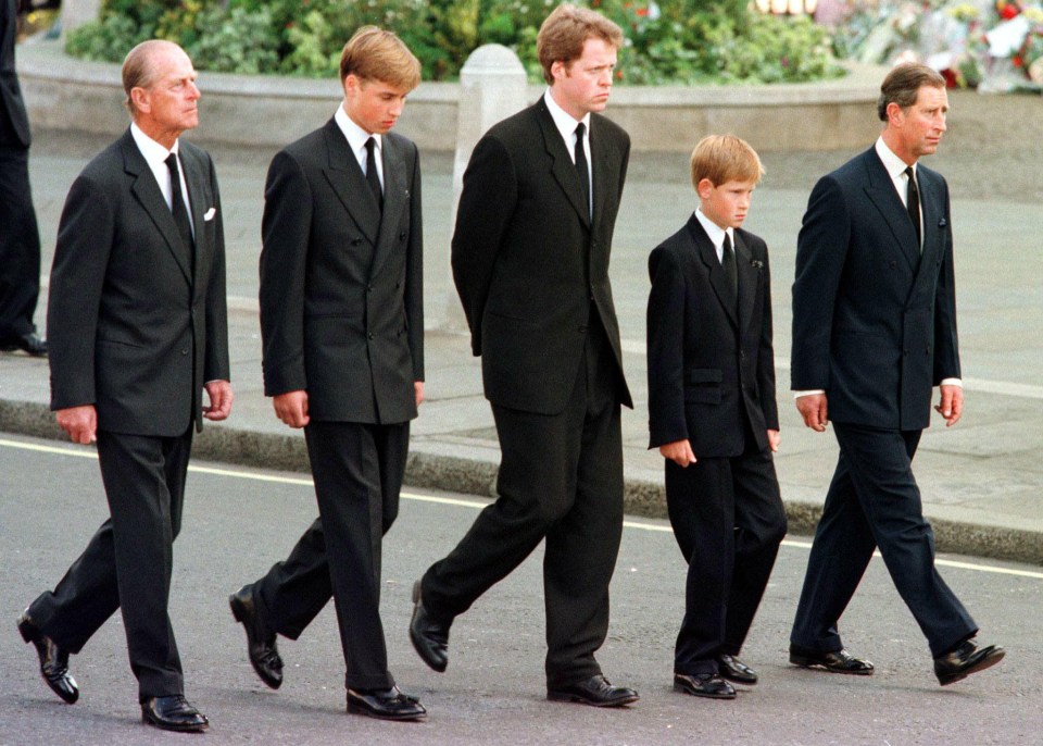 The royal family walking outside Westminster Abbey during the funeral service 