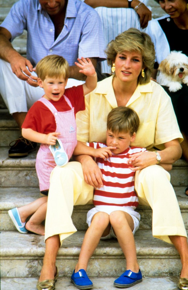 Princess Diana with Princes William and Harry in Majorca, 1987