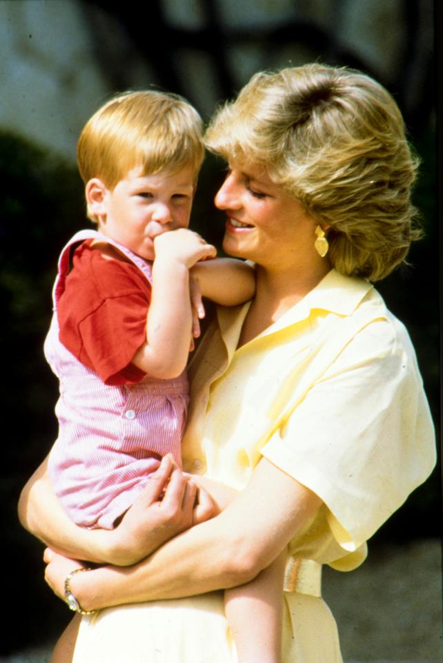  Princess Diana with Prince Harry outside King Juan Carlos of Spain's holiday villa in Majorca, August 1987