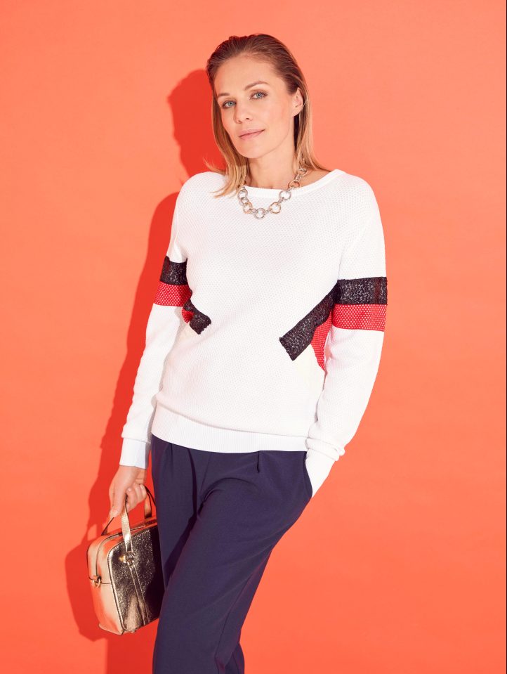  Sweatshirt, £30, and joggers, £22, both Next; necklace, £17.50, M&S; bowling bag, £29.99, Zara