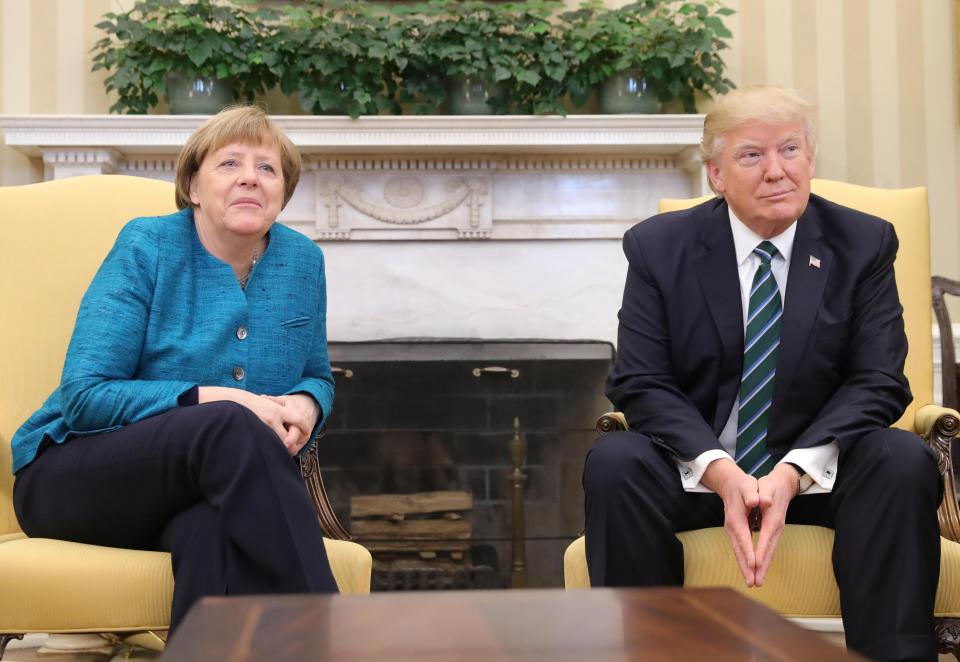  German Chancellor Angela Merkel, left, and Donald Trump, right, have discussed the 'urgent security challenge' posed by potential North Korean nuke test