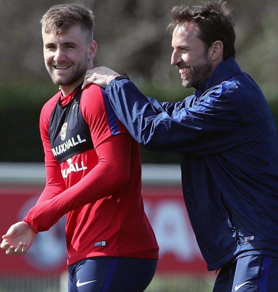  Happier times for Shaw with England boss Gareth Southgate