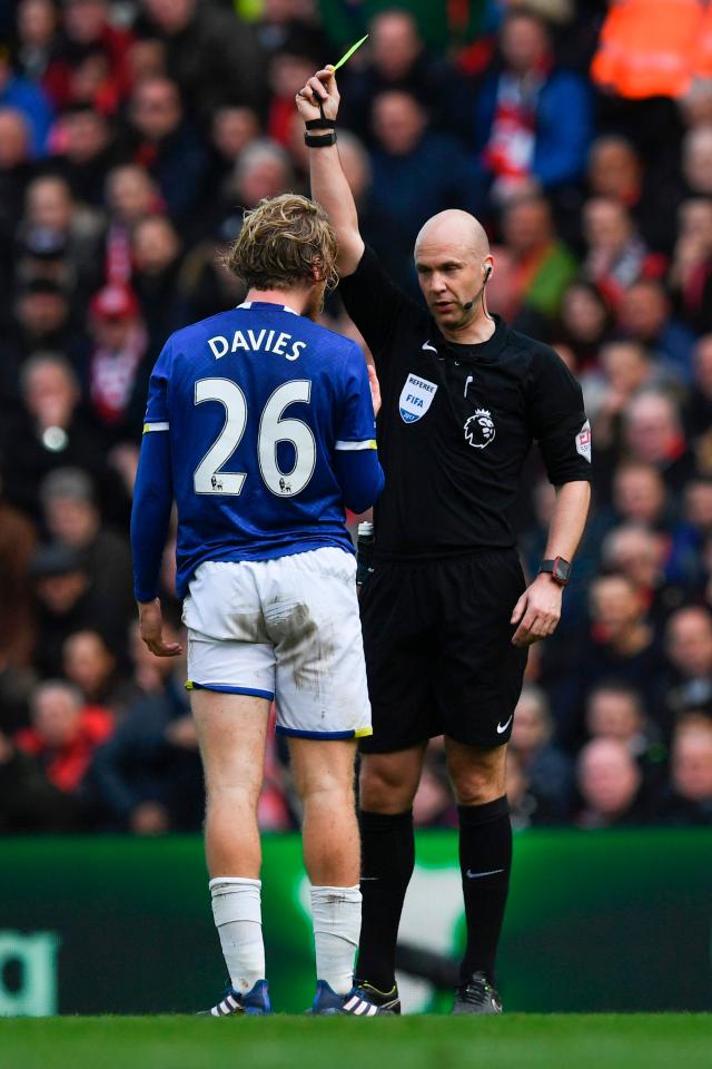  Tom Davies went in the book for a first-half lunge