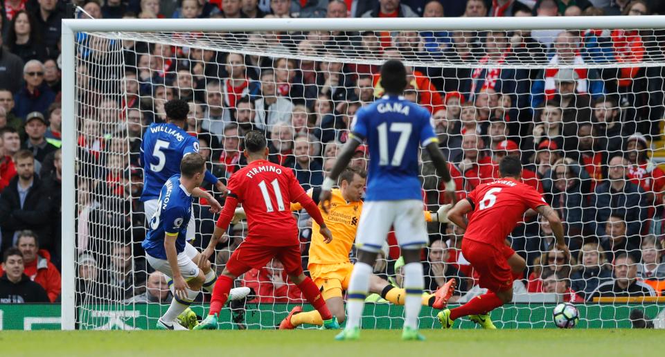  Matthew Pennington prods home after Liverpool failed to defend a corner