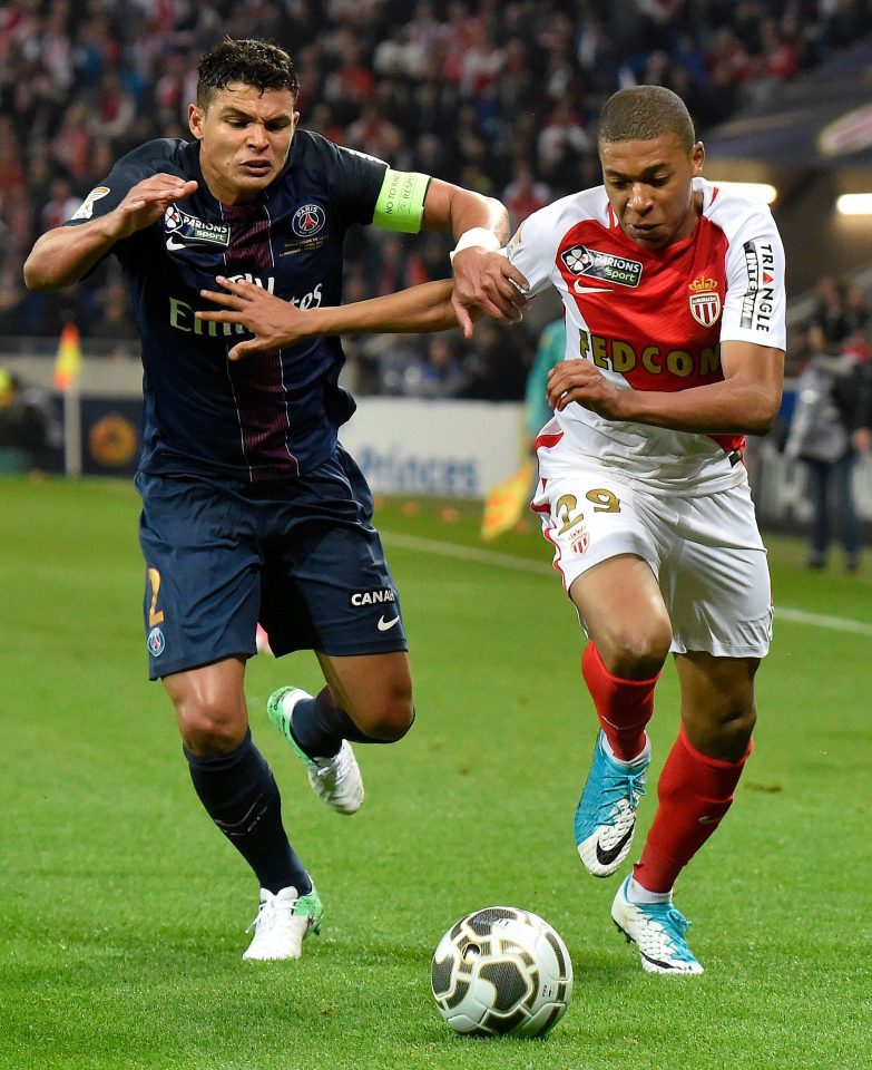  Monaco hitman Kylian Mbappe tangles with PSG midfielder Thiago Silva