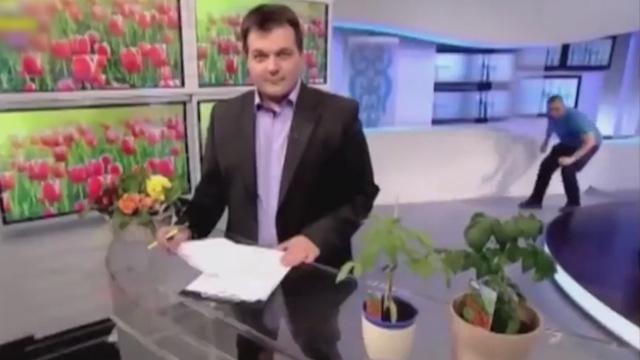 What started out as a regular TV segment turns into comedy gold as the cleaner realises he’s on set