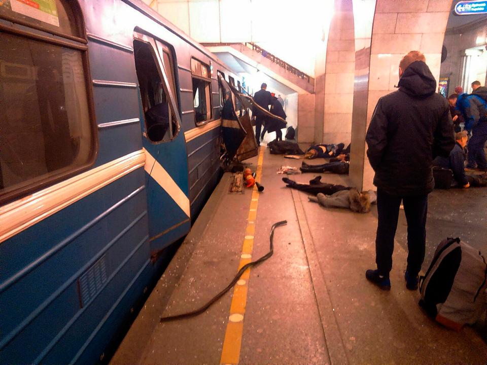  Casualties lay strewn outside a St Petersburg underground carriage