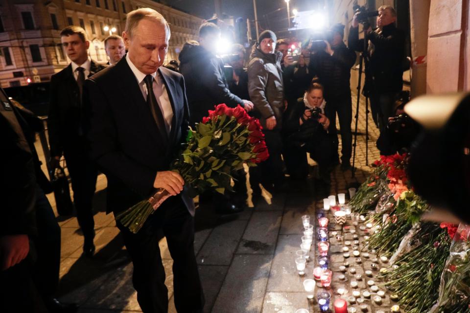  Vladimir Putin laid flowers at the scene of the attack on the St Petersburg metro network