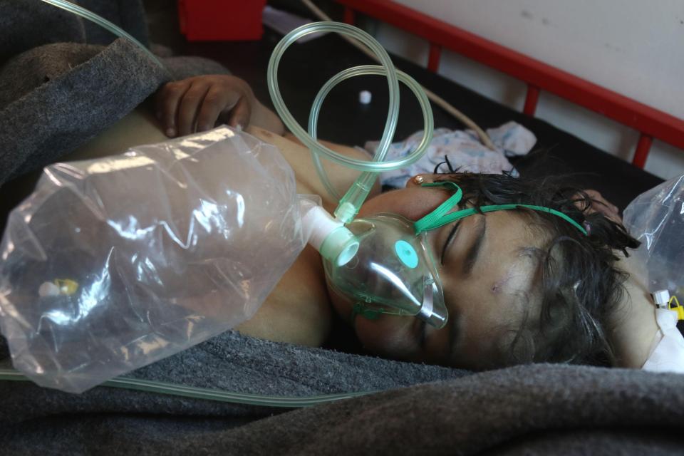  A child is treated in hospital after the attack in Khan Sheikhoun