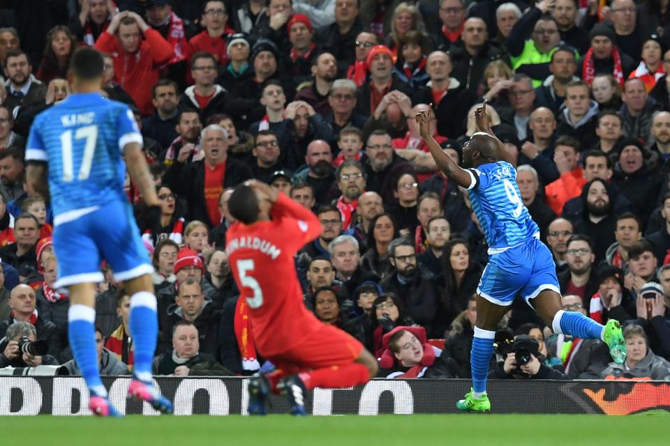  Georginio Wijnaldum reacts after his poor back pass gifted Bournemouth an opener