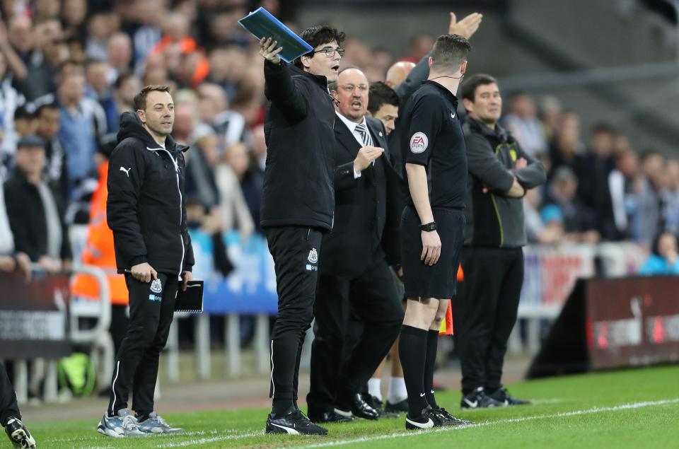  The Newcastle bench try and establish why the goal was disallowed