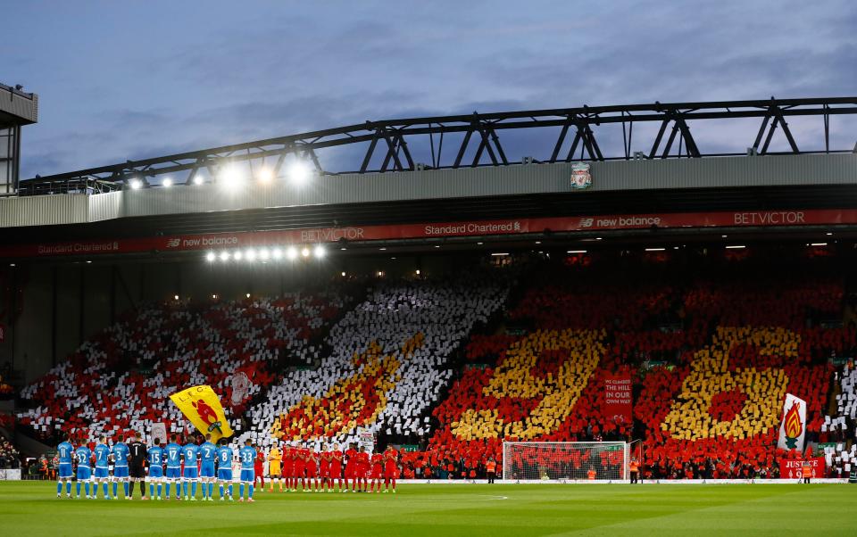  The Kop held up a mosaic before kick-off in tribute to the victims of the Hillsborough disaster