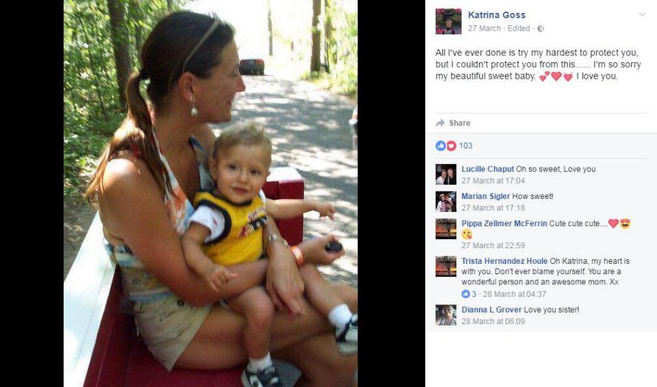  A heartbreaking social media post by his mum Katrina Goss after her son's untimely death