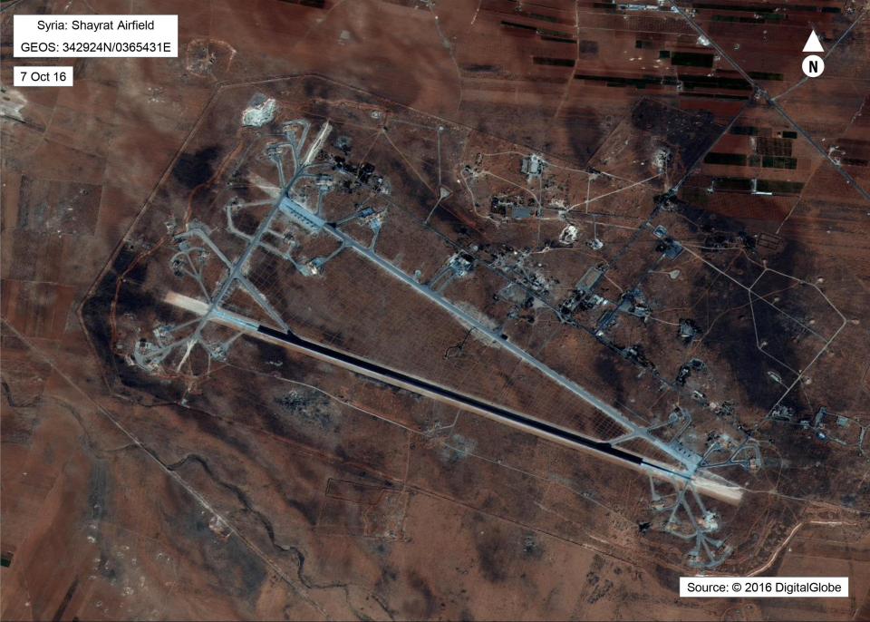  The US Defense Department released aerial images of Shayrat airfield near the western city of Homs