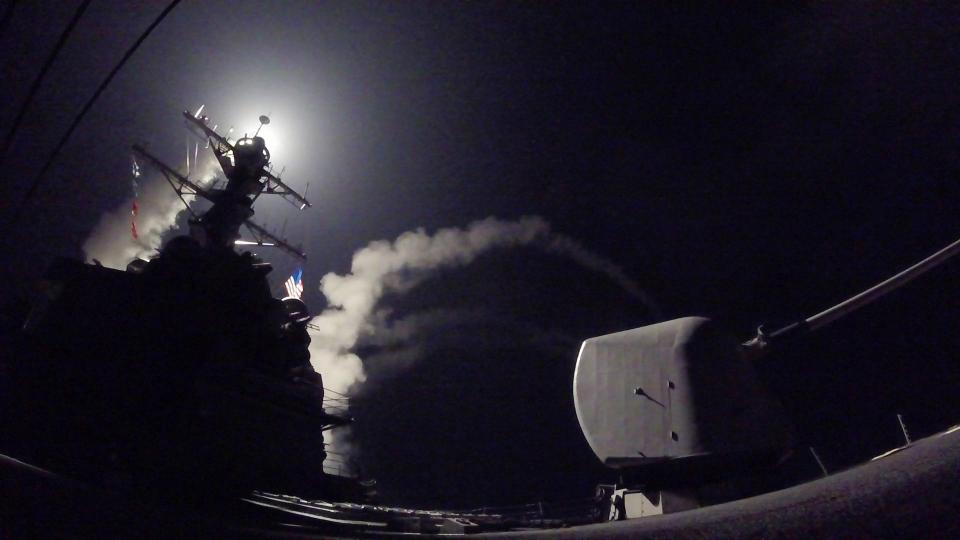  US blasted a Syrian air base with a barrage of cruise missiles in fiery retaliation for this week's gruesome chemical weapons attack against civilians