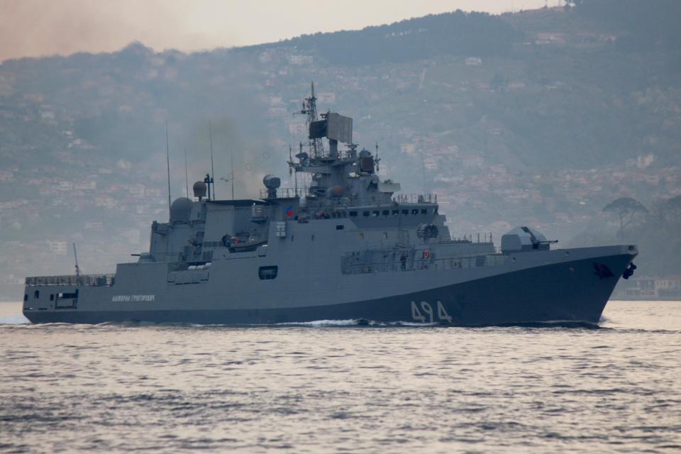  The Russian Navy's frigate Admiral Grigorovich sails in the Bosphorus on its way to the Mediterranean Sea