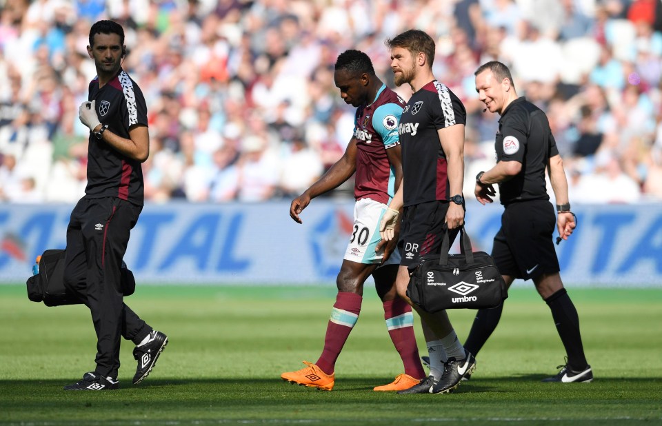 Michail Antonio hobbled off with a hamstring injury during West Ham's win over Swansea on April 8