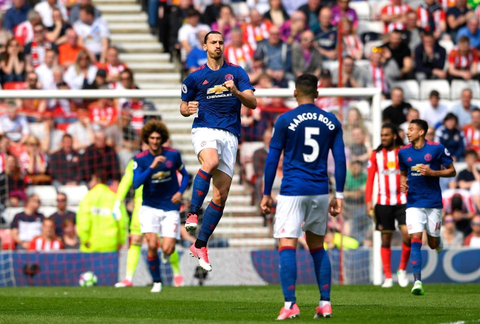  Zlatan Ibrahimovic scores his 28th goal of a stunning debut Premier League season