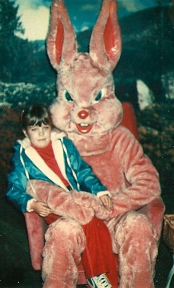 Even though he’s pink and fluffy, this bunny’s menacing eyes make the greeting extremely creepy