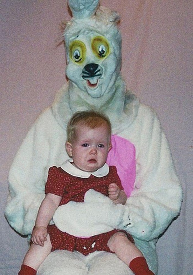 This costume was definitely bought on a budget, as he looks more like Chuckie than the Easter bunny