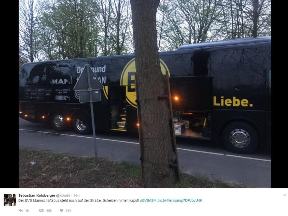 Dortmund team bus after there has been a explosions nearby