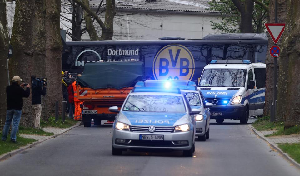  The Dortmund team bus arrived for the rearranged game with a police escort