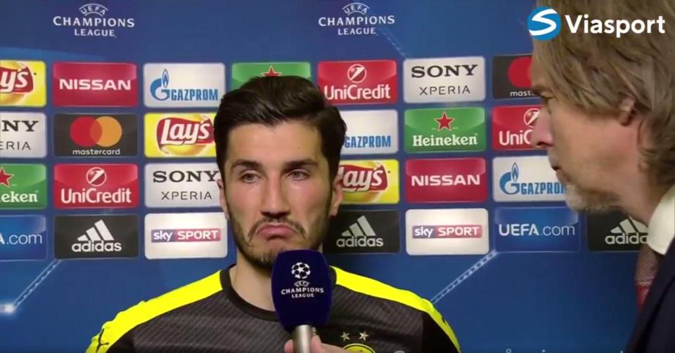  The midfielder held back tears as he was interviewed after the defeat to Monaco