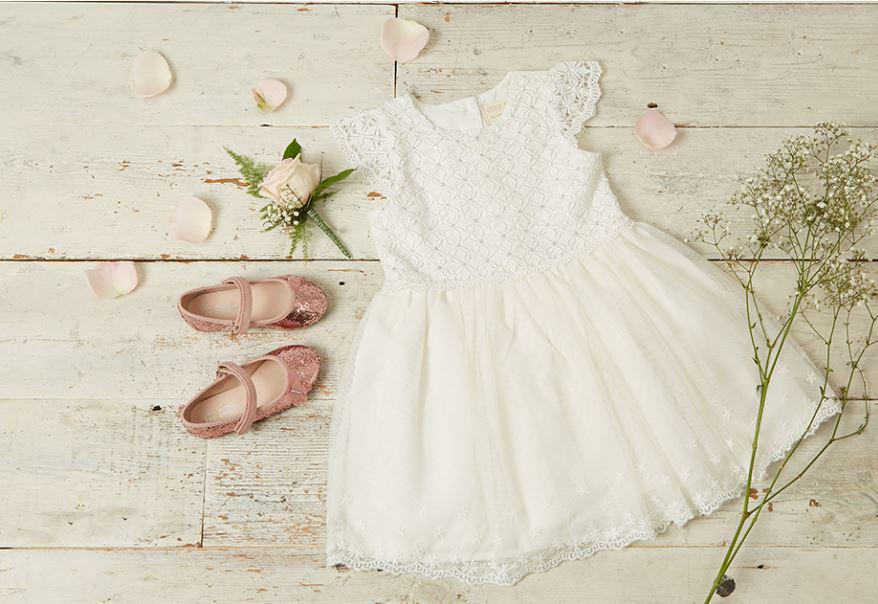  Pictured: ​Cream lace dress £12, pink sequin shoes £8