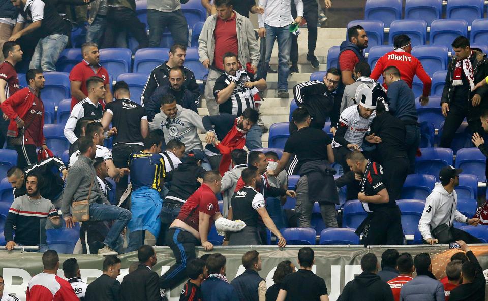  The French club's Europa League clash with Besiktas was marred by flares, pitch invasions and fights in the stands