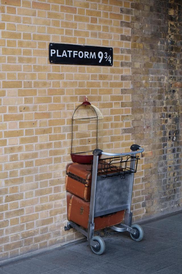  The famous luggage trolley in Harry Potter is seen perfectly embedded into the wall of platform 9 3/4