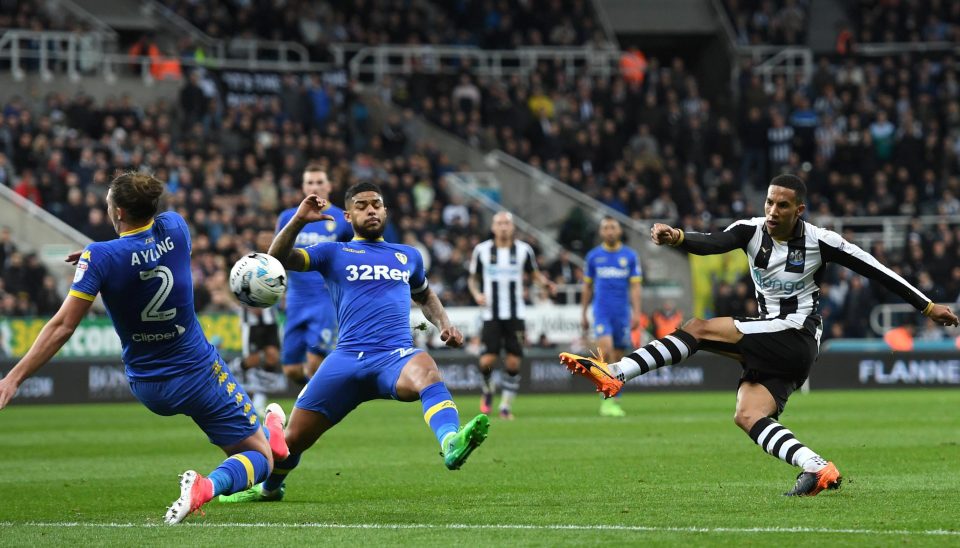  Newcastle's Issac Hayden fires in a shot but Leeds steadied the ship and are back on course